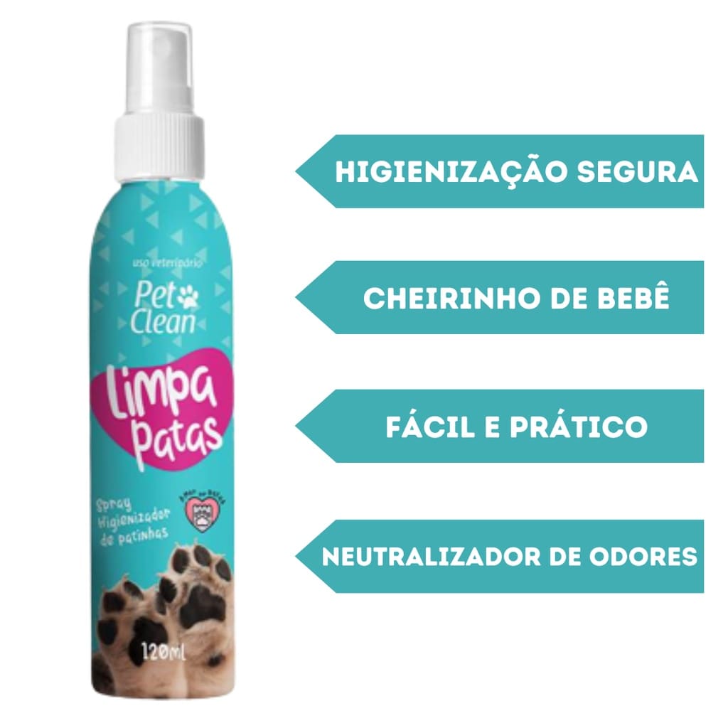 Spray Limpa Patas p/ Cães e Gatos 120ml Pet Clean